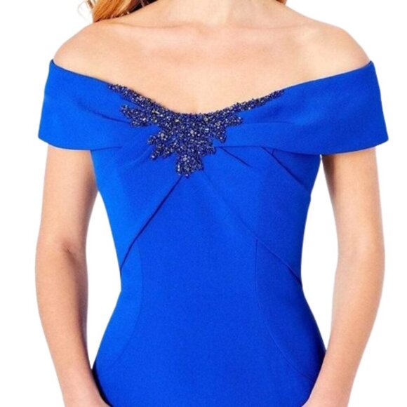 NWT Cameron Blake 221691 Crepe Prom Dress Blue Size 20W - Picture 3 of 7